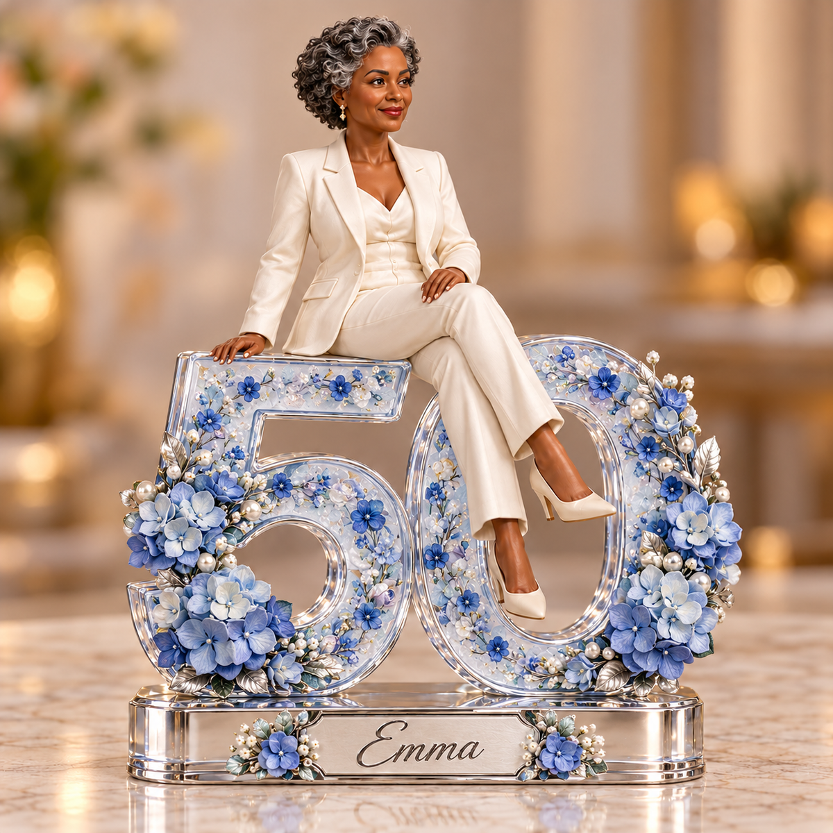Personalized Custom Photo Blue Hydrangea Custom Shaped Acrylic Plaque - 50th Birthday Gift for Women