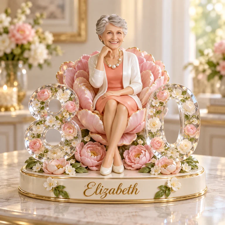 Figurine d'anniversaire personnalisée - Portrait sur mesure, cadeau souvenir Pivoine