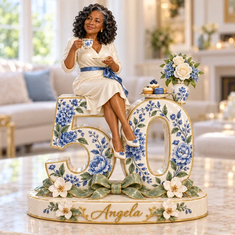 Personalized Tea Time Custom Shaped Acrylic Plaque, Custom Portrait 30th 40th 50th 60th 70th Birthday Gift for Mom, Grandma, Wife, Sister, Aunt, Tea Lover, Best Friend