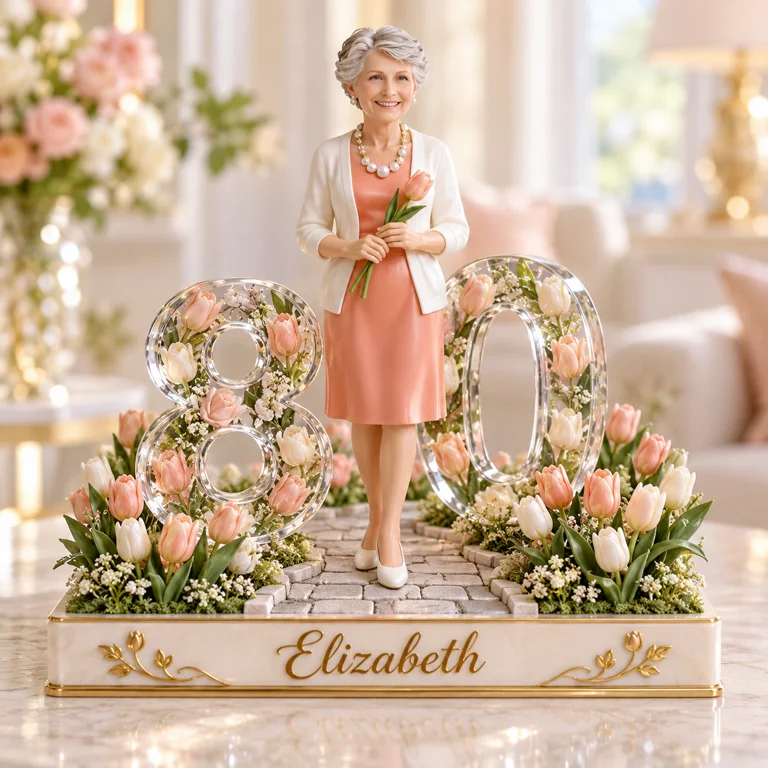 Personalized Tulip Garden Custom Shape Acrylic Plaque, Personalized 40th 50th 60th 70th Birthday Present for Mother, Grandmother, Aunt, Daughter, Unique Birthday Gift for Women