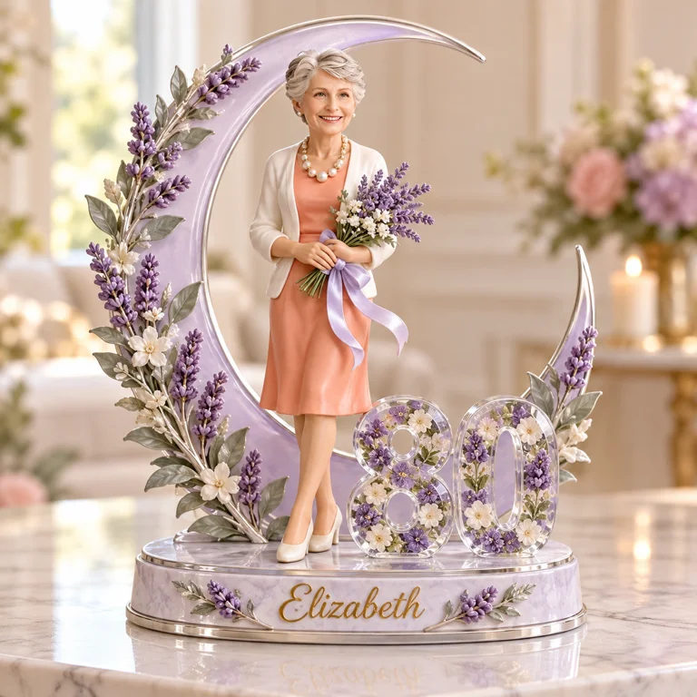 Personalized Birthday Figurine - Custom Portrait, Lavender Moon Keepsake Gift