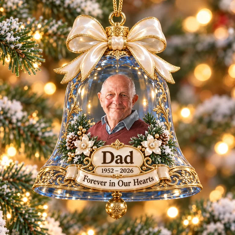 Personalized Custom Photo Dad Memorial Bell 3D Ornament - Christmas Remembrance Keepsake