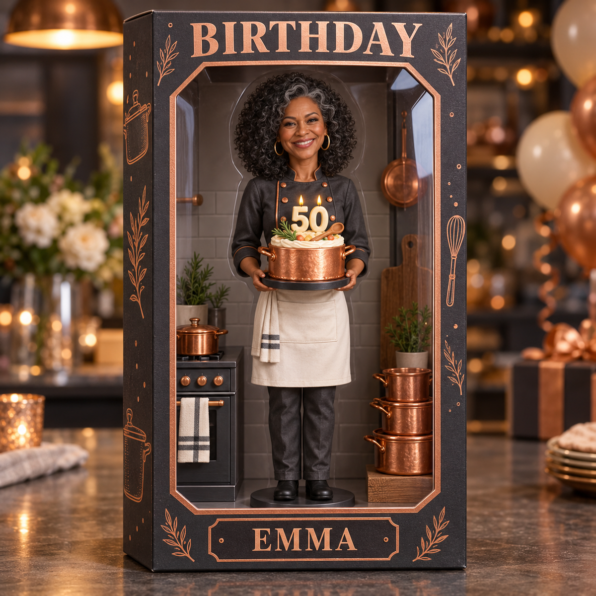 Personalized Cooking Acrylic Display Box - Copper Pot Cake Birthday Keepsake