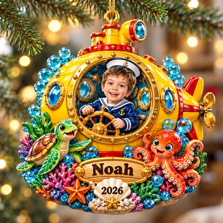 Personalized Custom Photo Submarine 3D Ornament - 2026 Christmas Gift for Boys