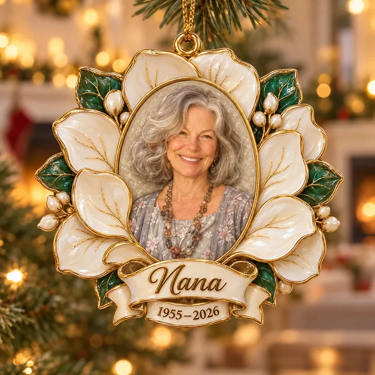 Personalized Custom Photo Magnolia Memorial 3D Christmas Ornament - Grandmother Remembrance Keepsake