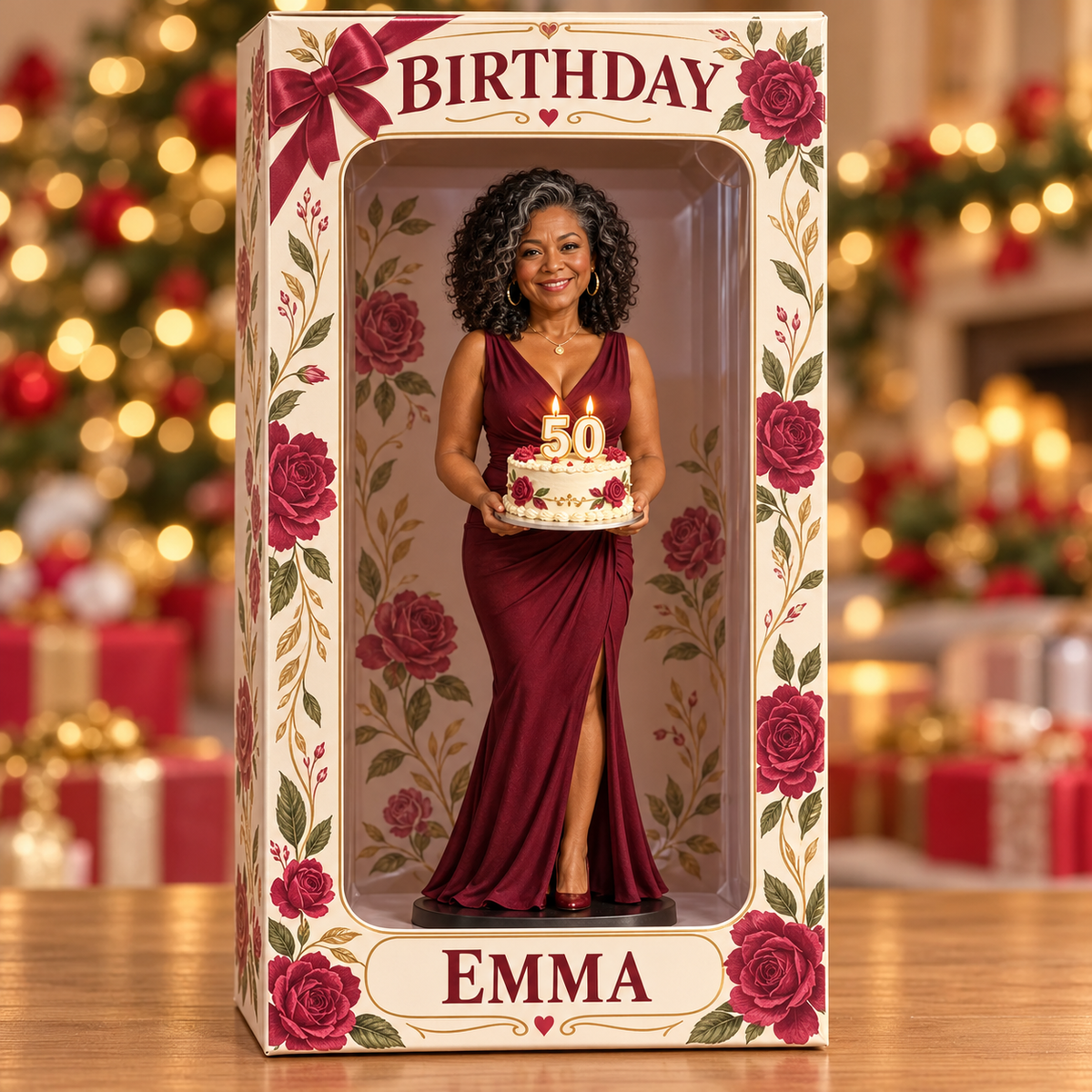 Boîte d'affichage en figurine de rose rouge personnalisée - Cadeau d'anniversaire pour femmes