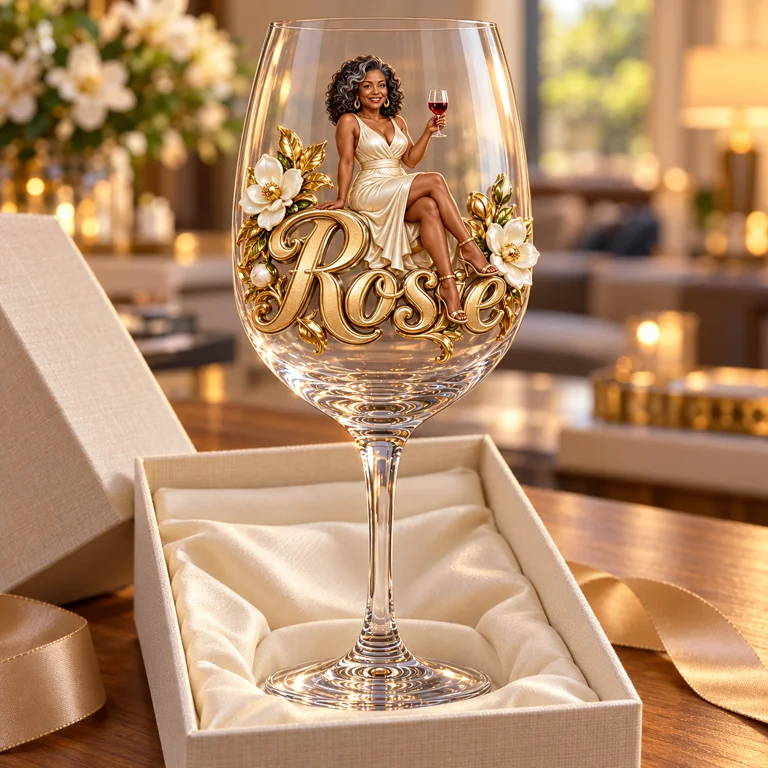 Personalized Custom Photo Magnolia Wine Glass - Gift for Older Women