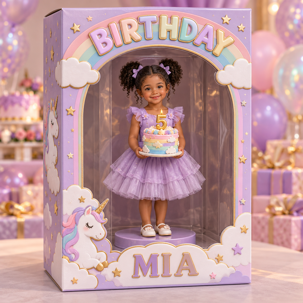 Boîte d'affichage en acrylique personnalisée avec photo de licorne - Cadeau d'anniversaire pour filles