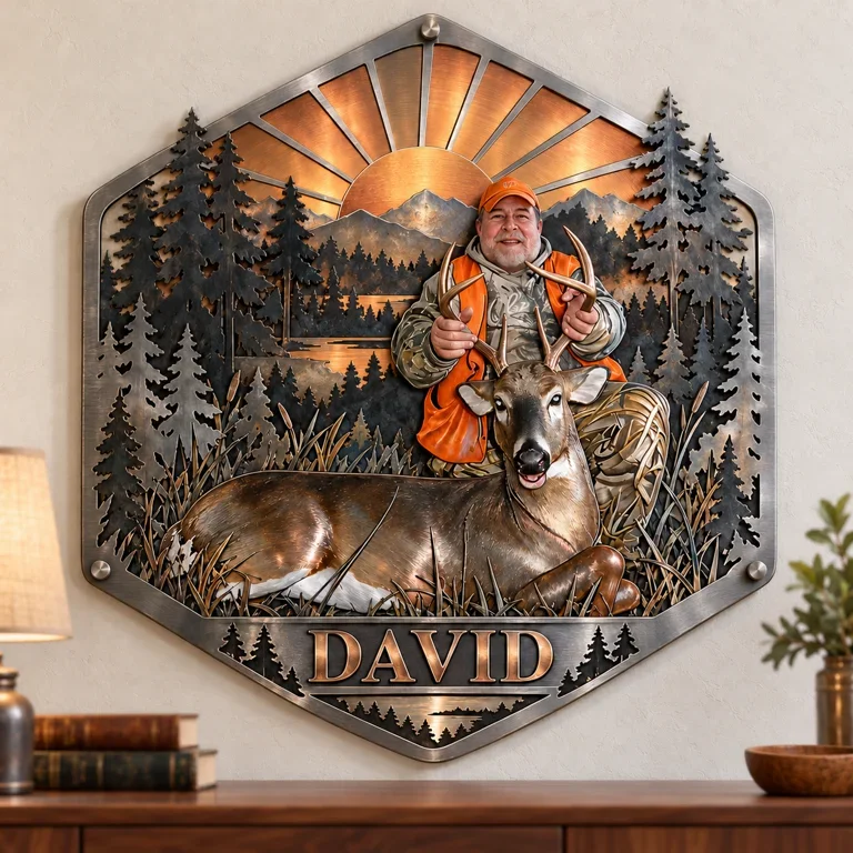 Personalized Custom Photo Deer Hunting 3D Cut Metal Sign - Gift for Older Men