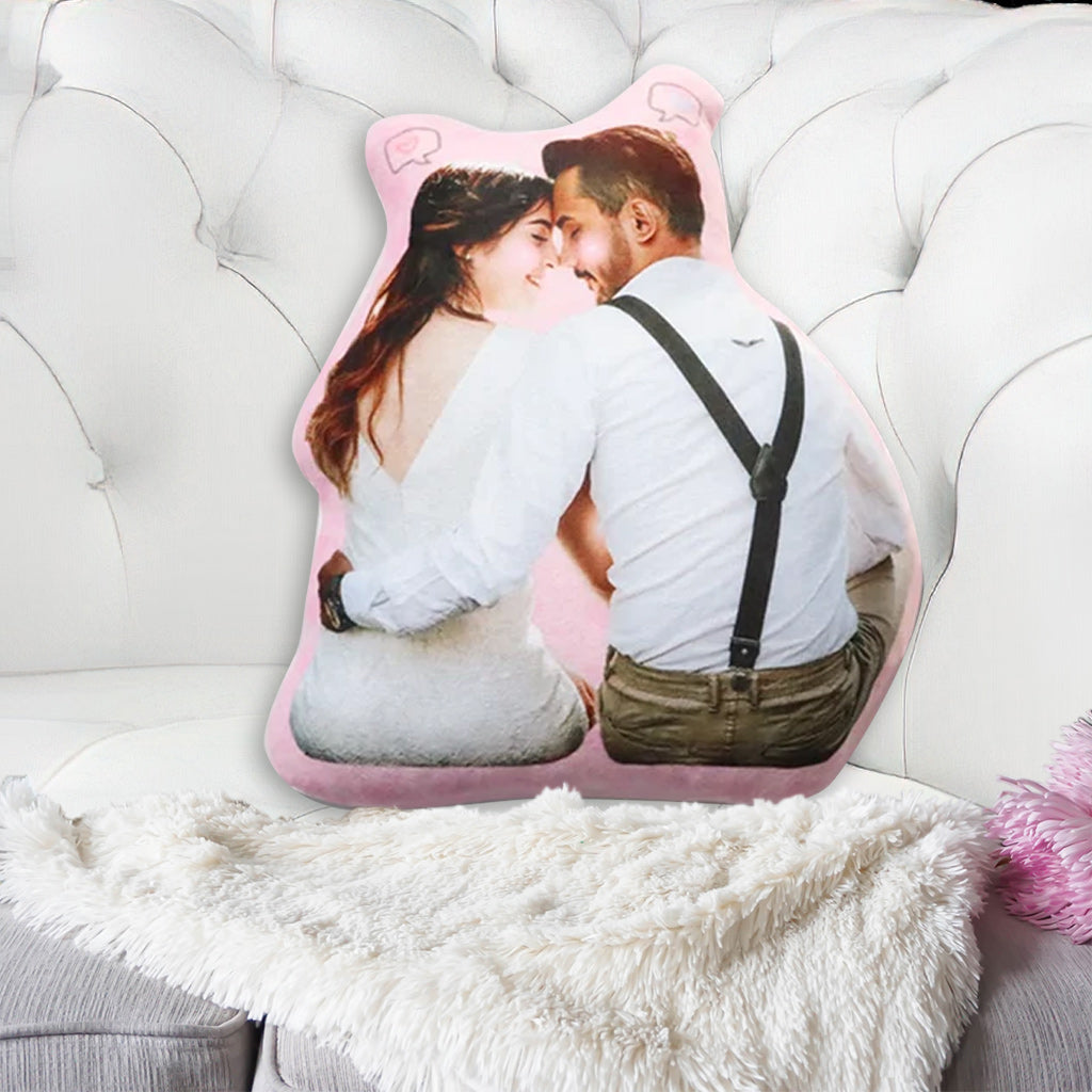 Coussin personnalisé en forme de couple avec photo intégrée