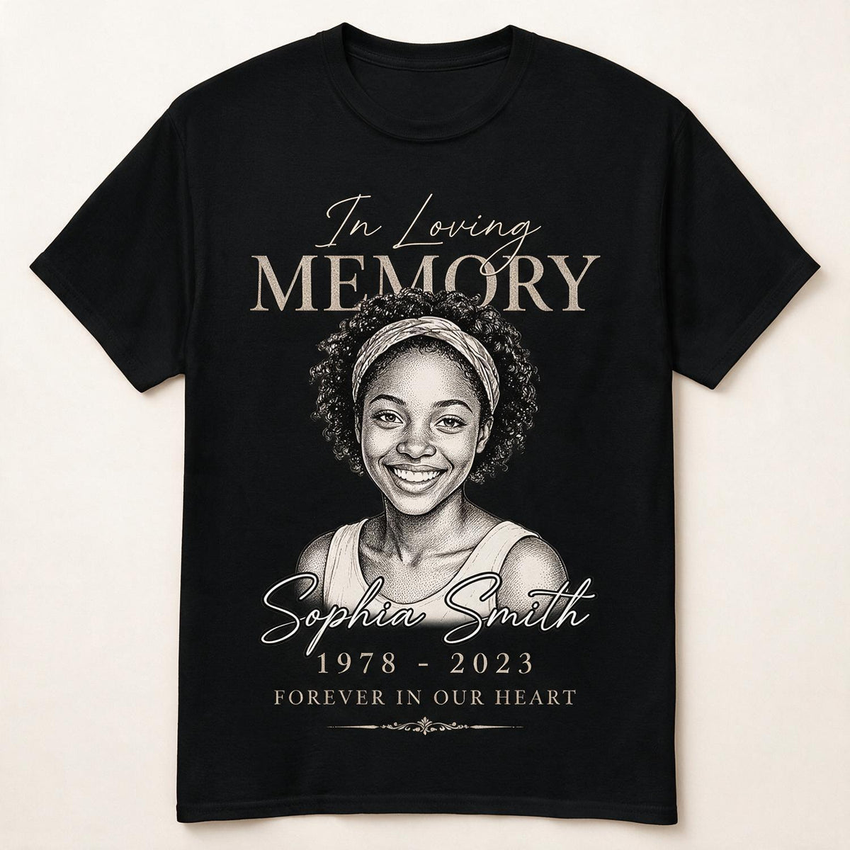 En mémoire affectueuse pour toujours dans nos cœurs - T-shirt personnalisé - Cadeau de sympathie