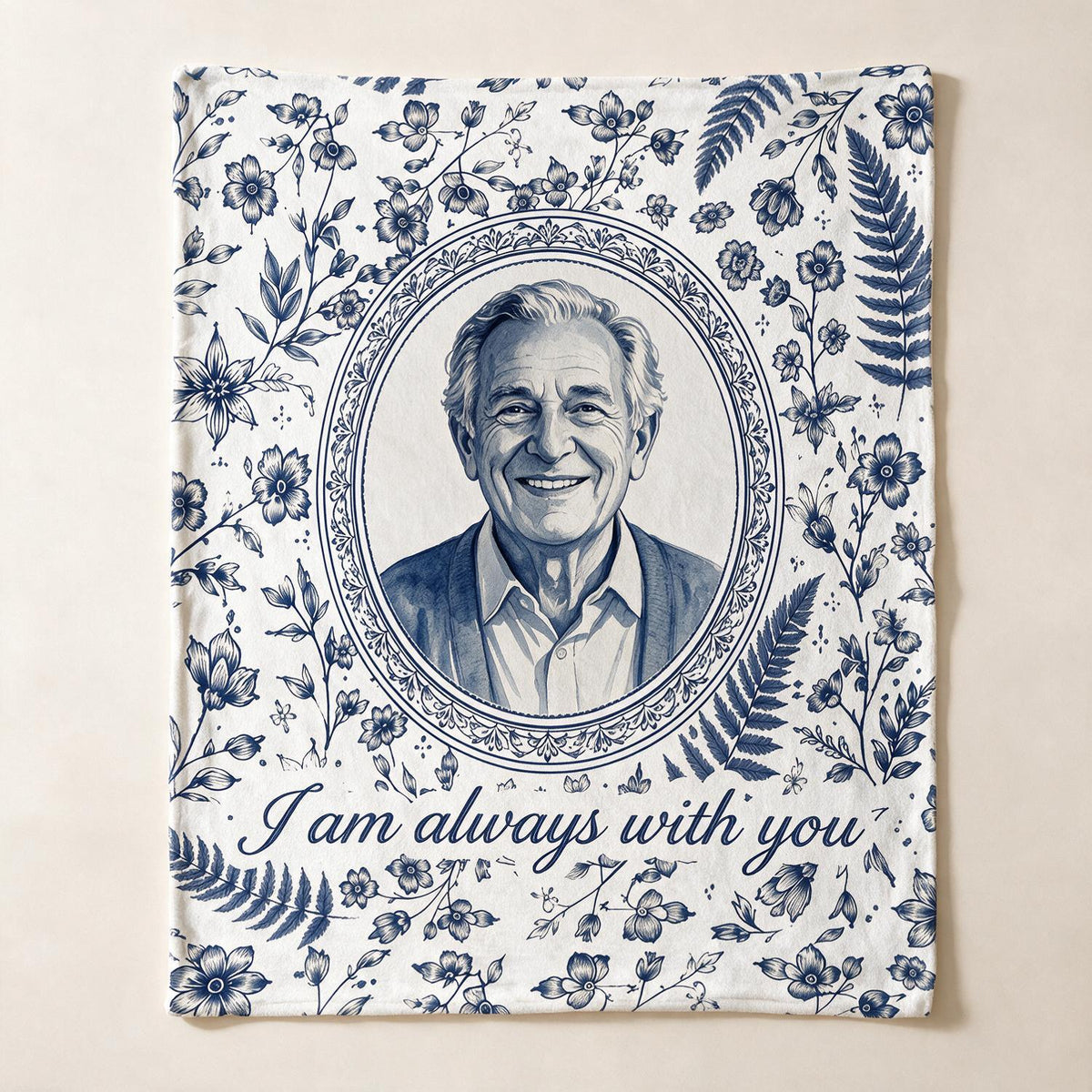 Couverture Portrait Aquarelle Toile Bleue Personnalisée - Cadeau de Sympathie