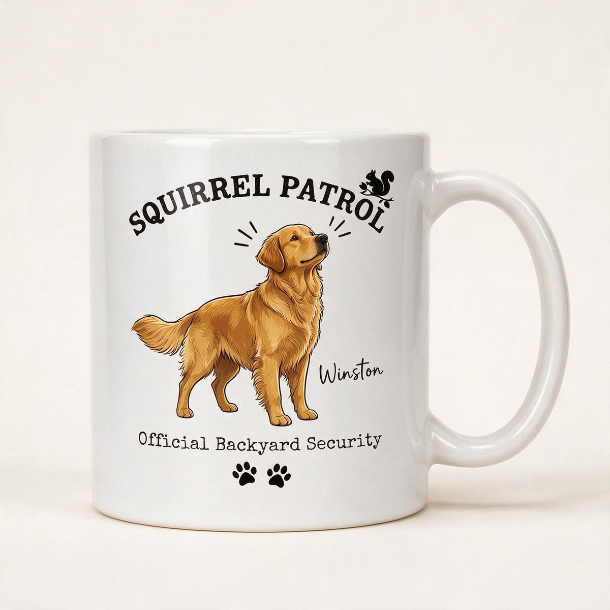 Personalized Squirrel Patrol Pet Mug - Funny Backyard Security Dog Lover Gift