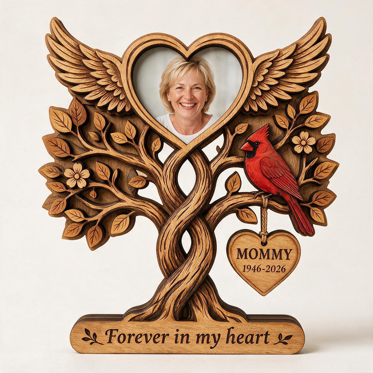 Mémorial Pour Toujours Dans Nos Cœurs - Plaque en Bois Personnalisée à 2 Couches - Cadeau de Sympathie Émotionnel pour Vos Proches