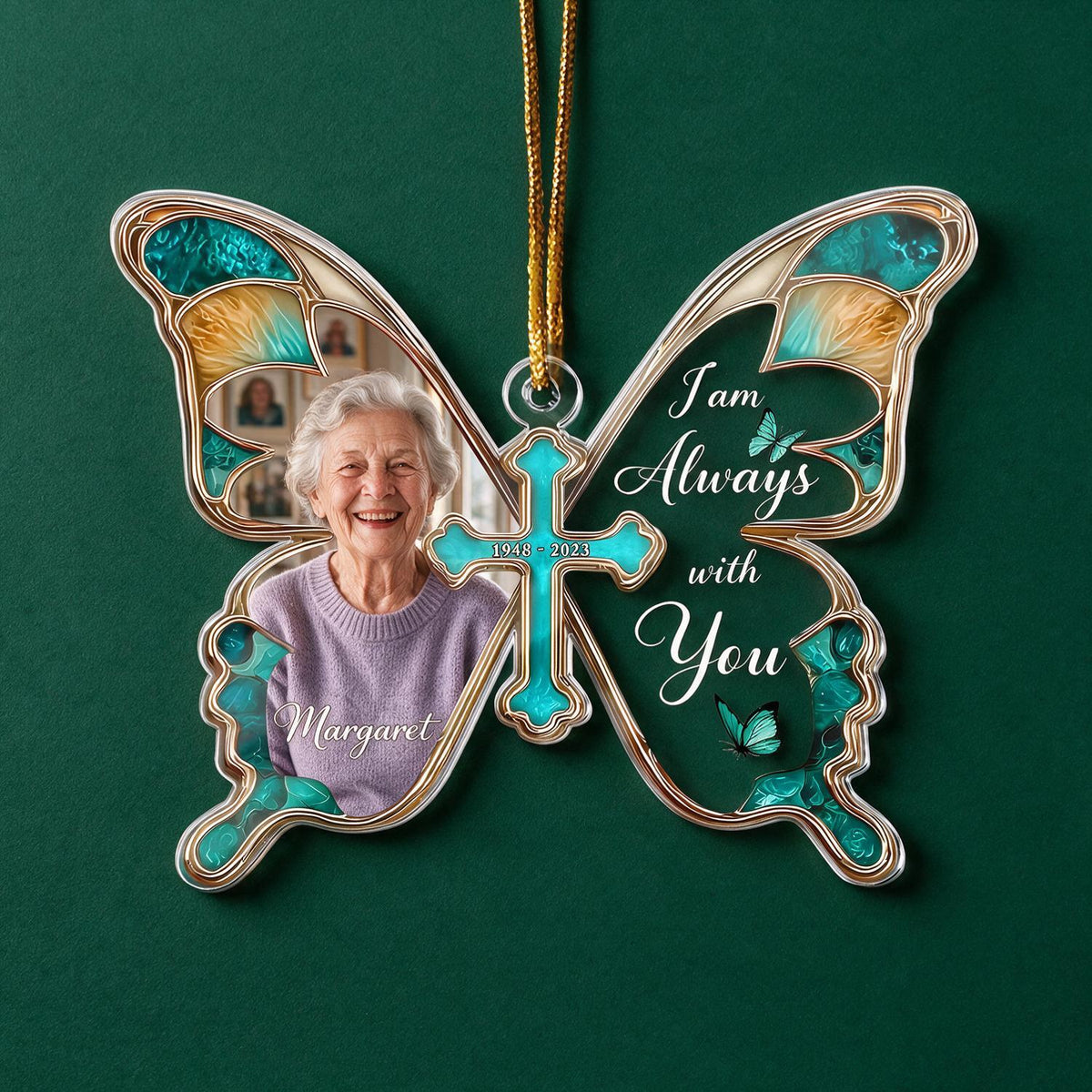Ornement Photo Mémorial Papillon de Noël Personnalisé - Je Suis Toujours Avec Vous Cadeau de Sympathie
