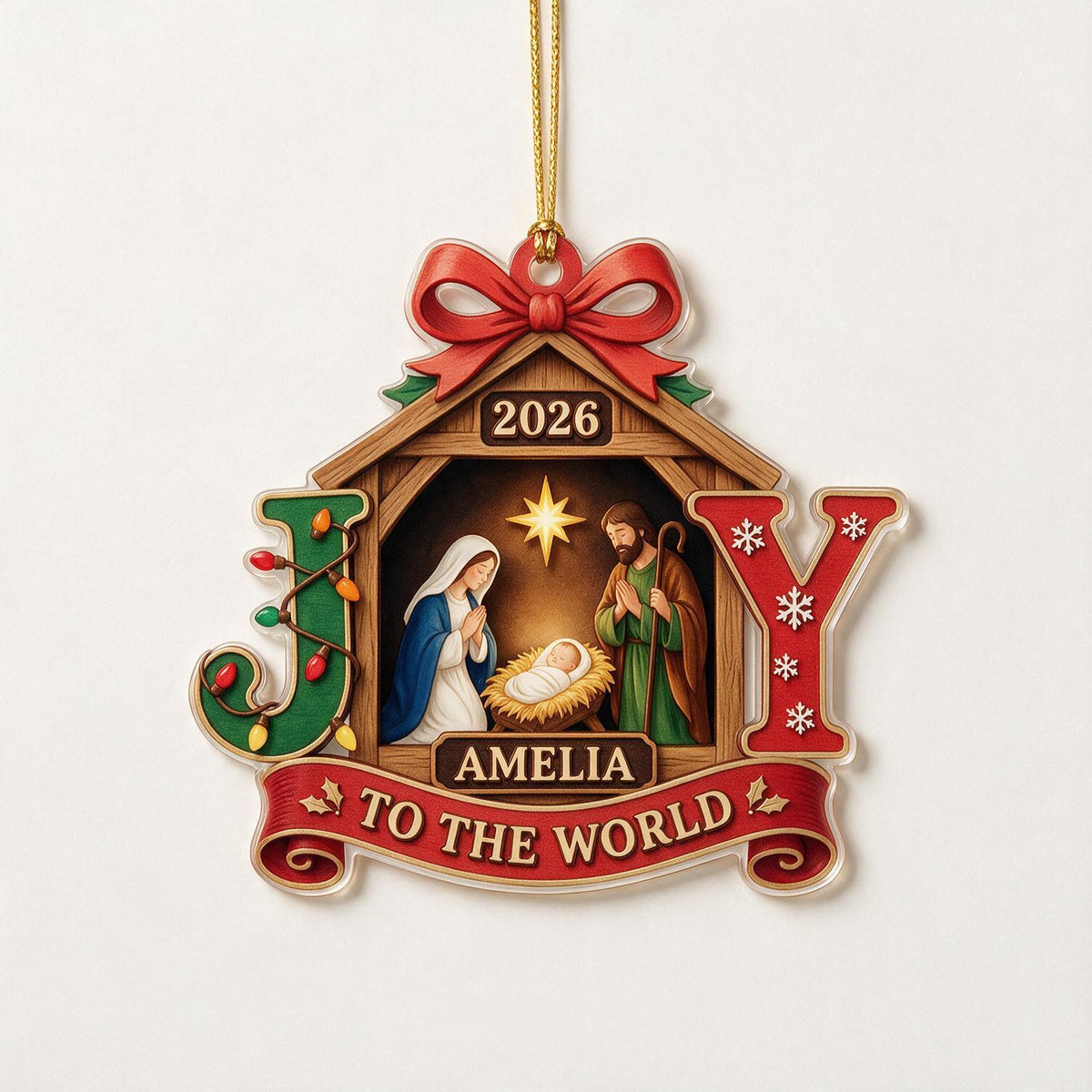 Personalized Christmas Baby First Christmas Nativity JOY Acrylic Ornament Keepsake Gift