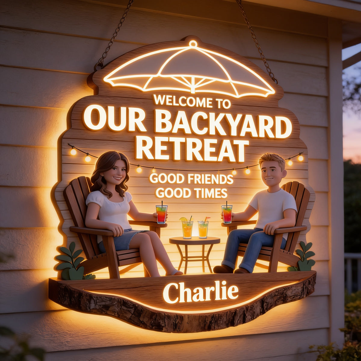 Personalized Couple Backyard LED Light Acrylic Sign Patio Home Decor