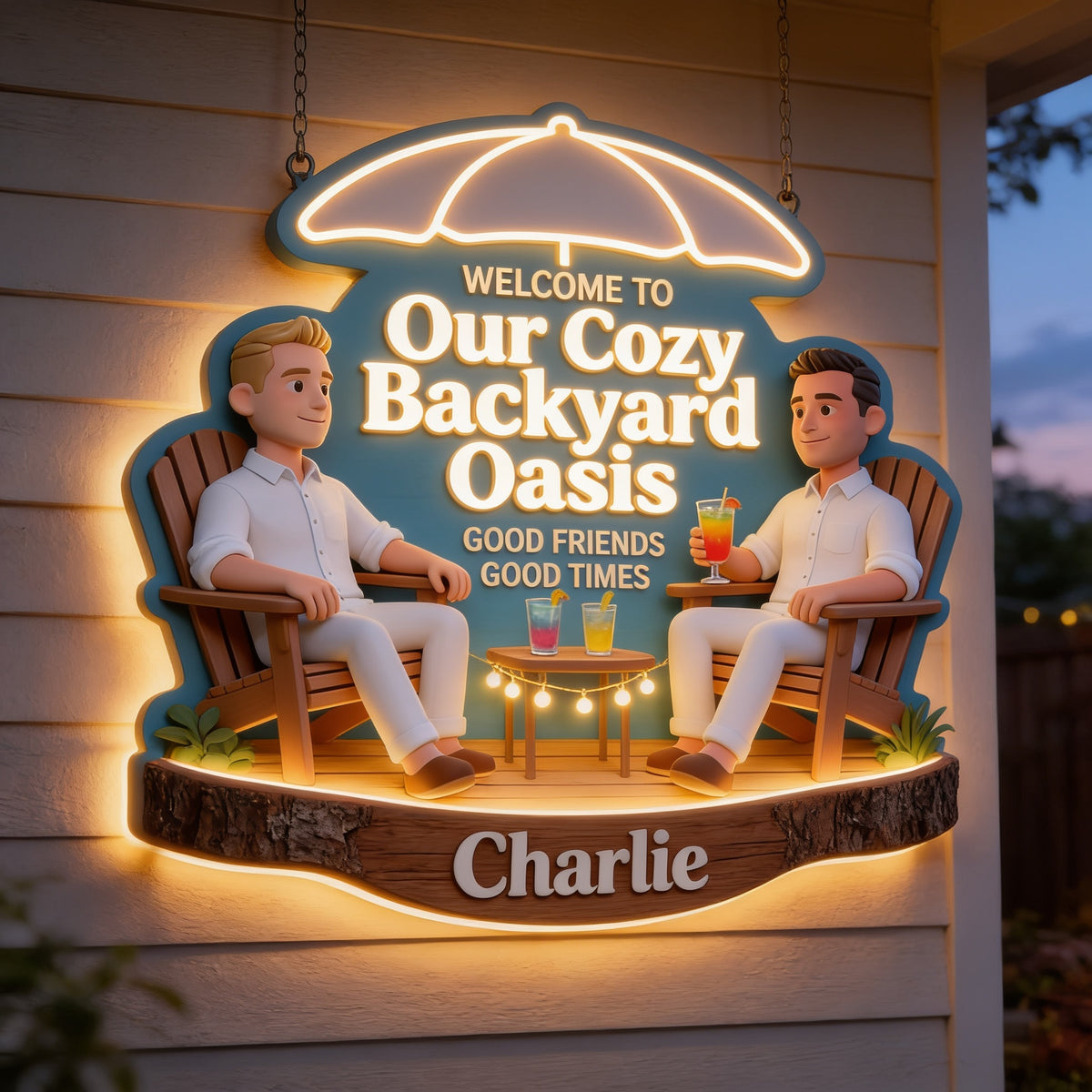 Personalized Gay Couple Backyard LED Acrylic Sign Patio Home Decor
