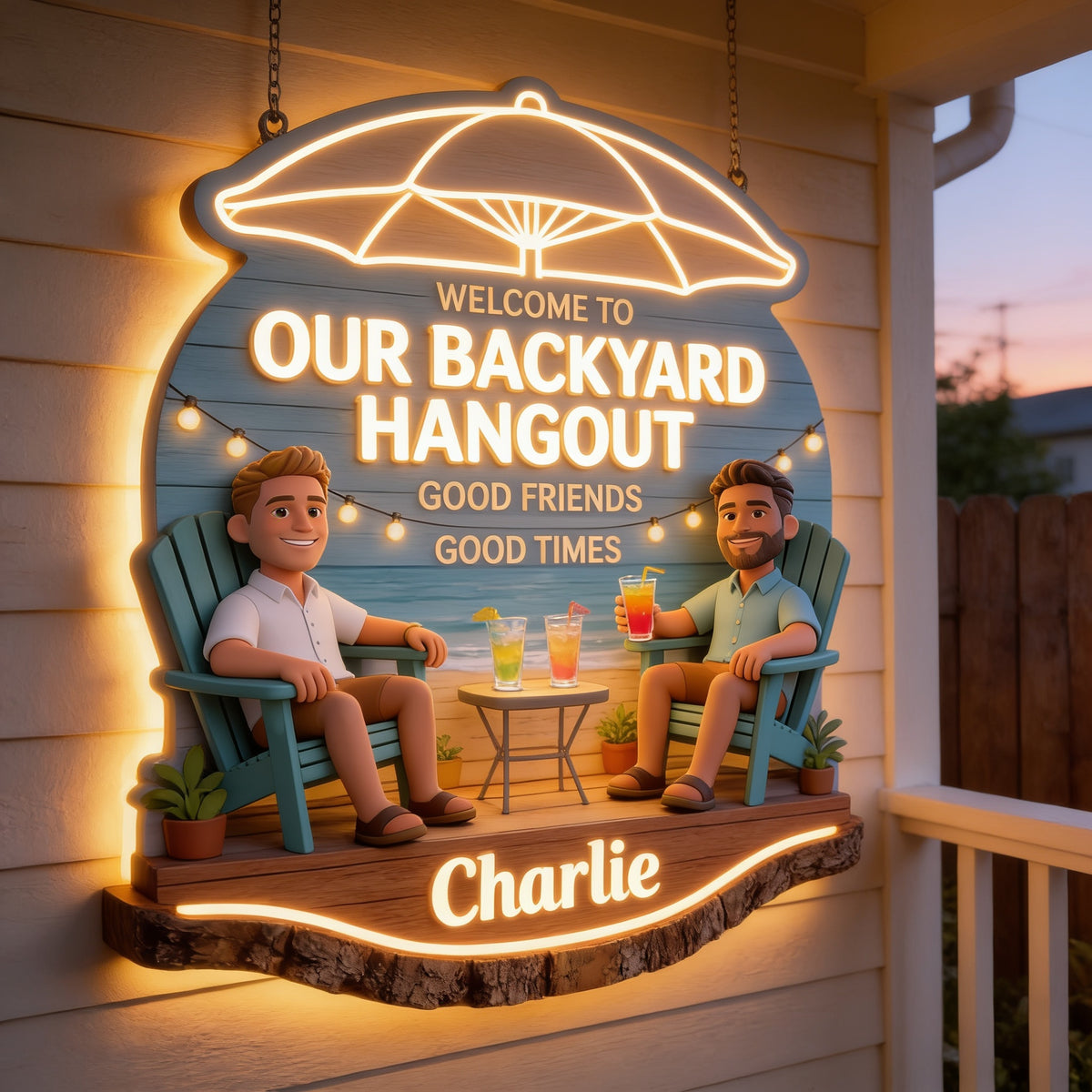 Personalized Black Gay Couple Backyard LED Light Acrylic Sign LGBT Patio Decor