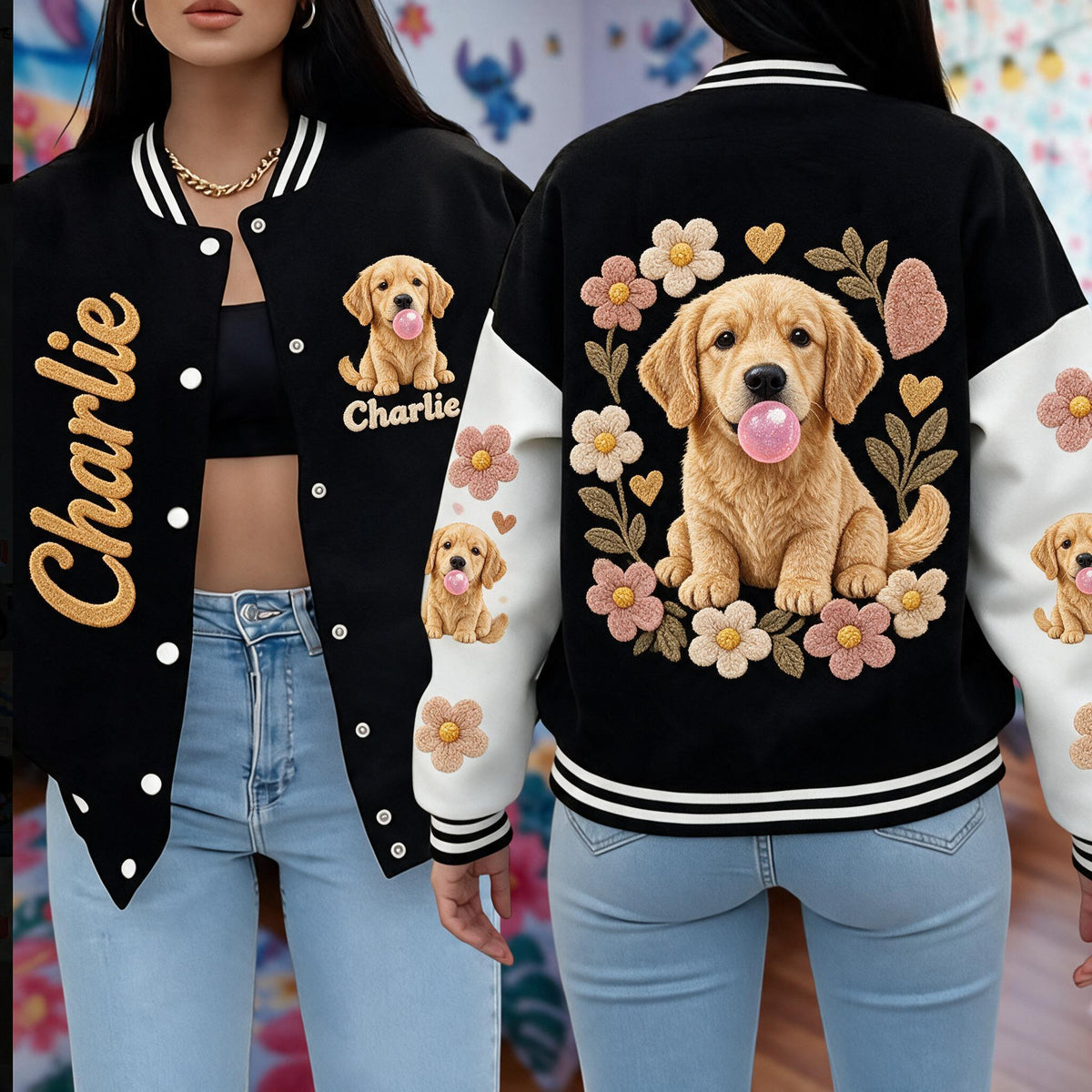 Personalized Golden Retriever Varsity Jacket Dog Lover Casual Outerwear