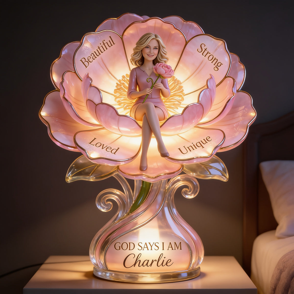 Personalized Middle-Aged Woman Self Love Acrylic LED Night Light Bedroom Decor Gift