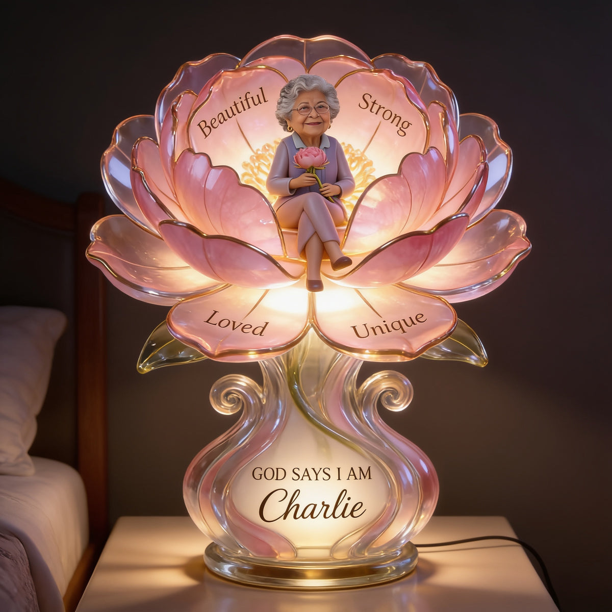 Personalized Older Latina Woman Acrylic LED Night Light Self Love Gift for Grandma Mom