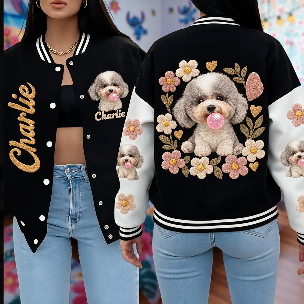 Personalized Curly Fur Poodle Varsity Jacket Dog Lover Streetwear