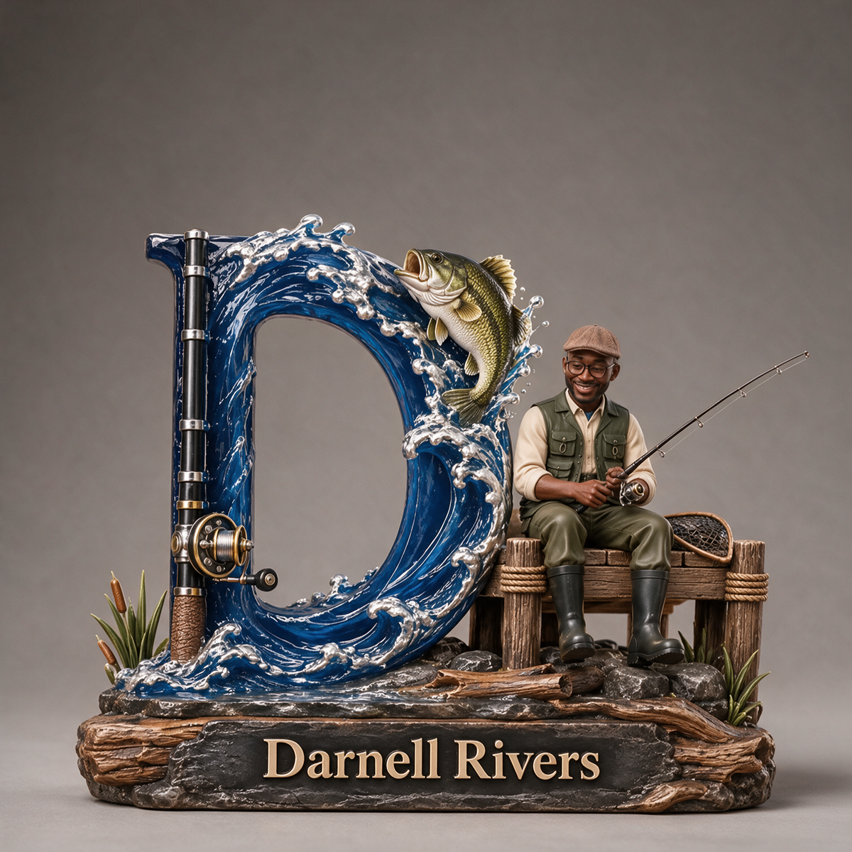 Plaque 3D Monogram de Pêche Personnalisée avec Photo et Nom