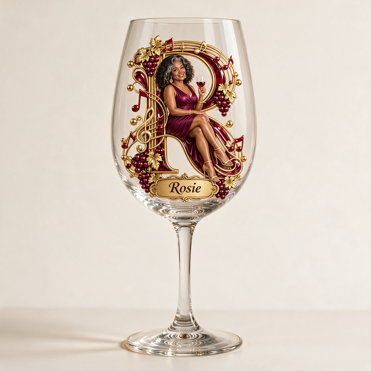 Personalized Custom Photo Music and Wine Glass - Gift for Older Women