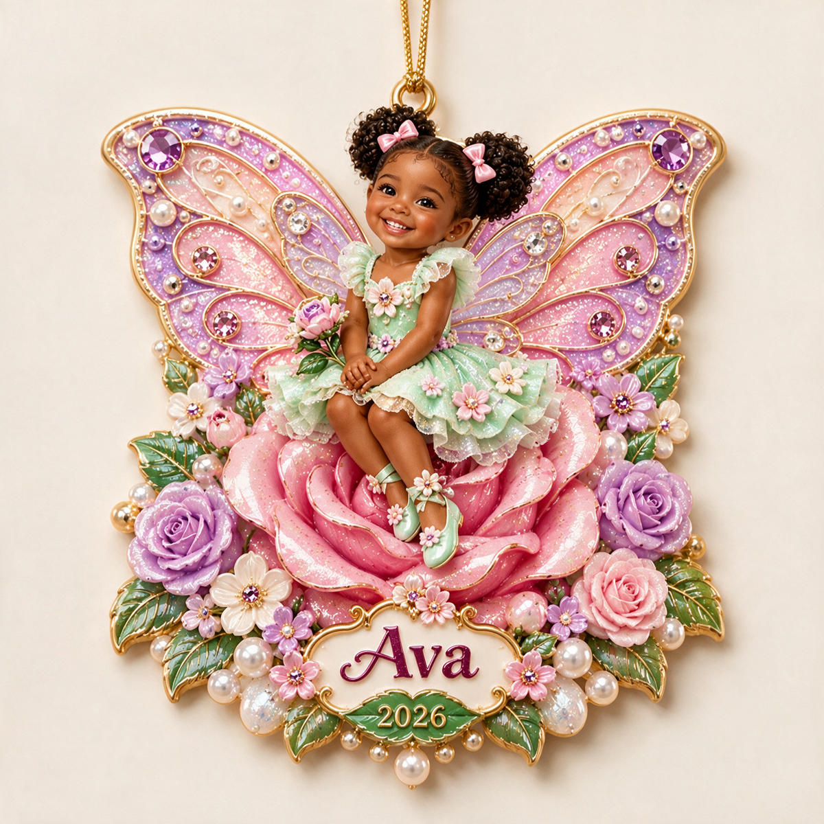 Personalized Custom Photo Flower Fairy 3D Ornament - 2026 Christmas Gift for Little Girls