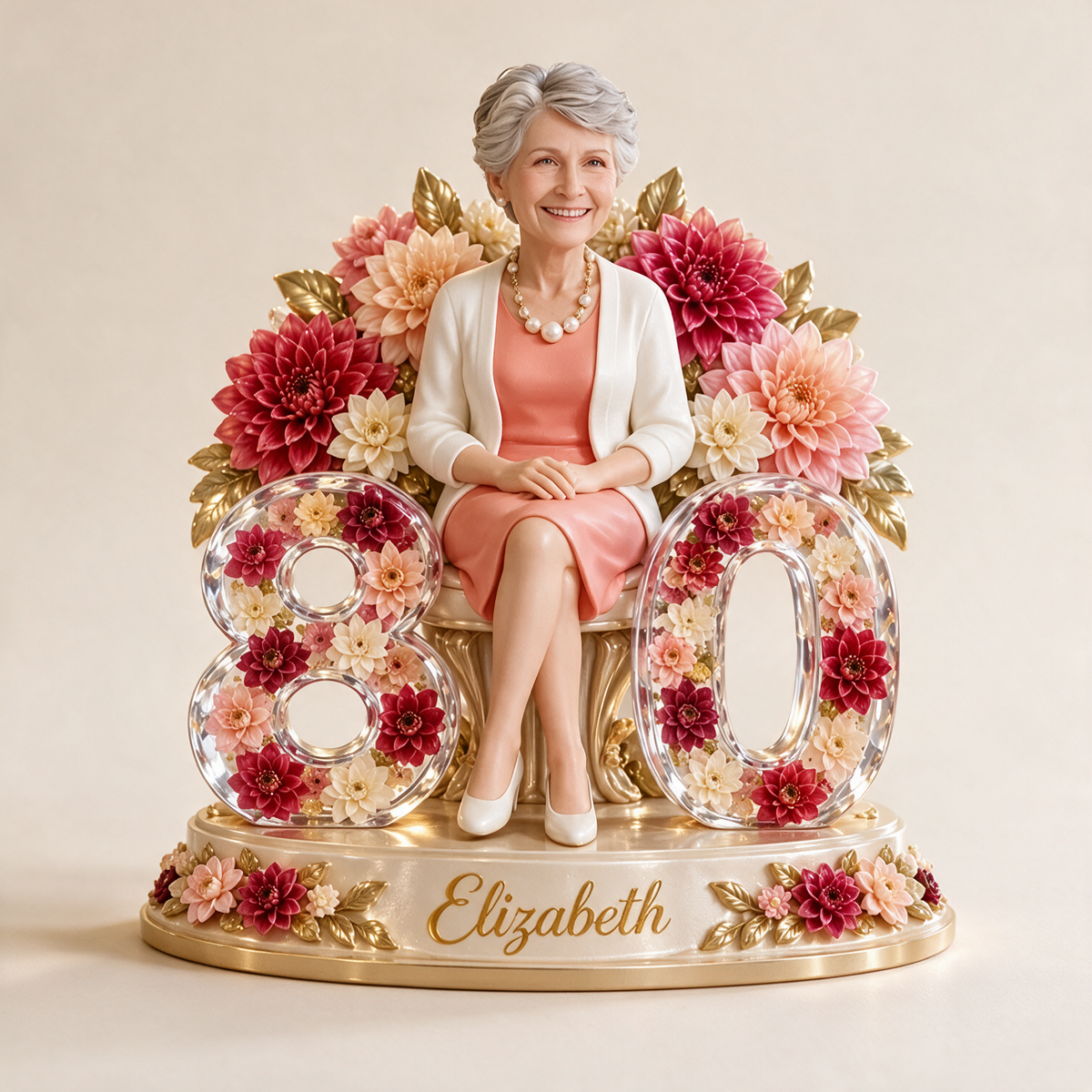 Personalized Floral Throne Shaped Acrylic Plaque, Personalized Queen Birthday Portrait Gift for Mom, Wife, Grandma, 40th 50th 60th 70th Birthday Gift for Her