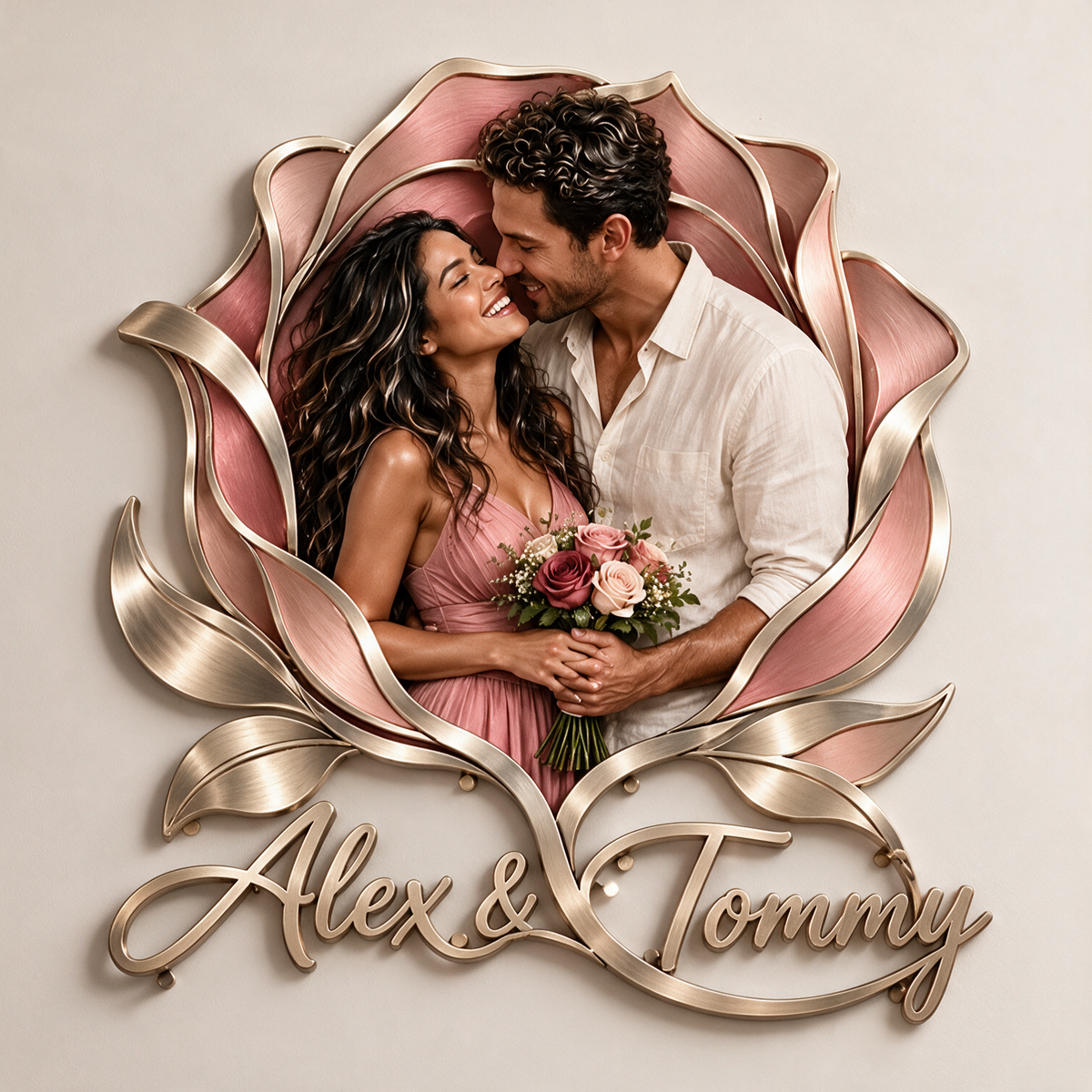 Personalized Custom Photo Rose 3D Metal Wall Art - Gift for Couples