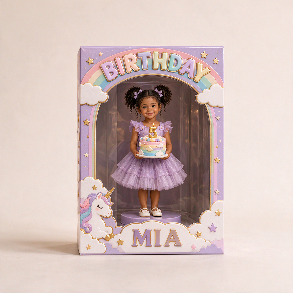 Boîte d'affichage en acrylique personnalisée avec photo de licorne - Cadeau d'anniversaire pour filles