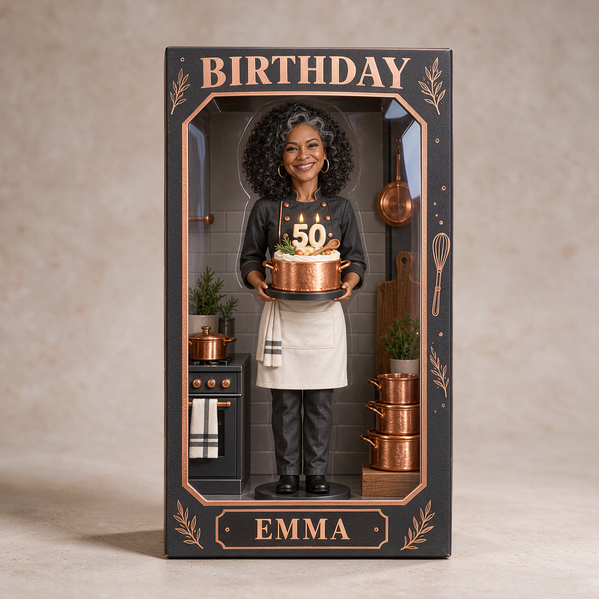 Personalized Cooking Acrylic Display Box - Copper Pot Cake Birthday Keepsake