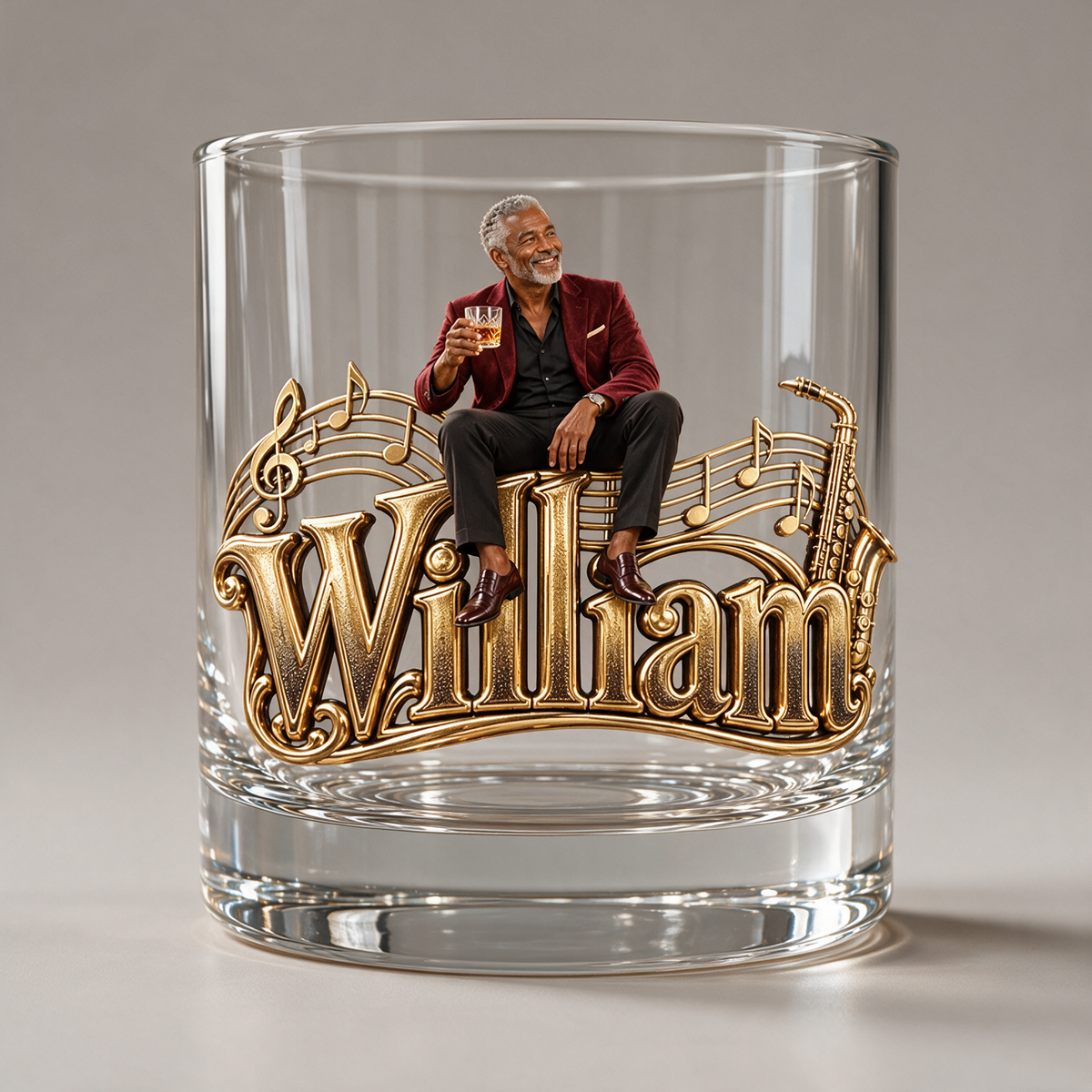 Personalized Custom Photo Jazz Whiskey Glass - Gift for Older Men Who Love Music