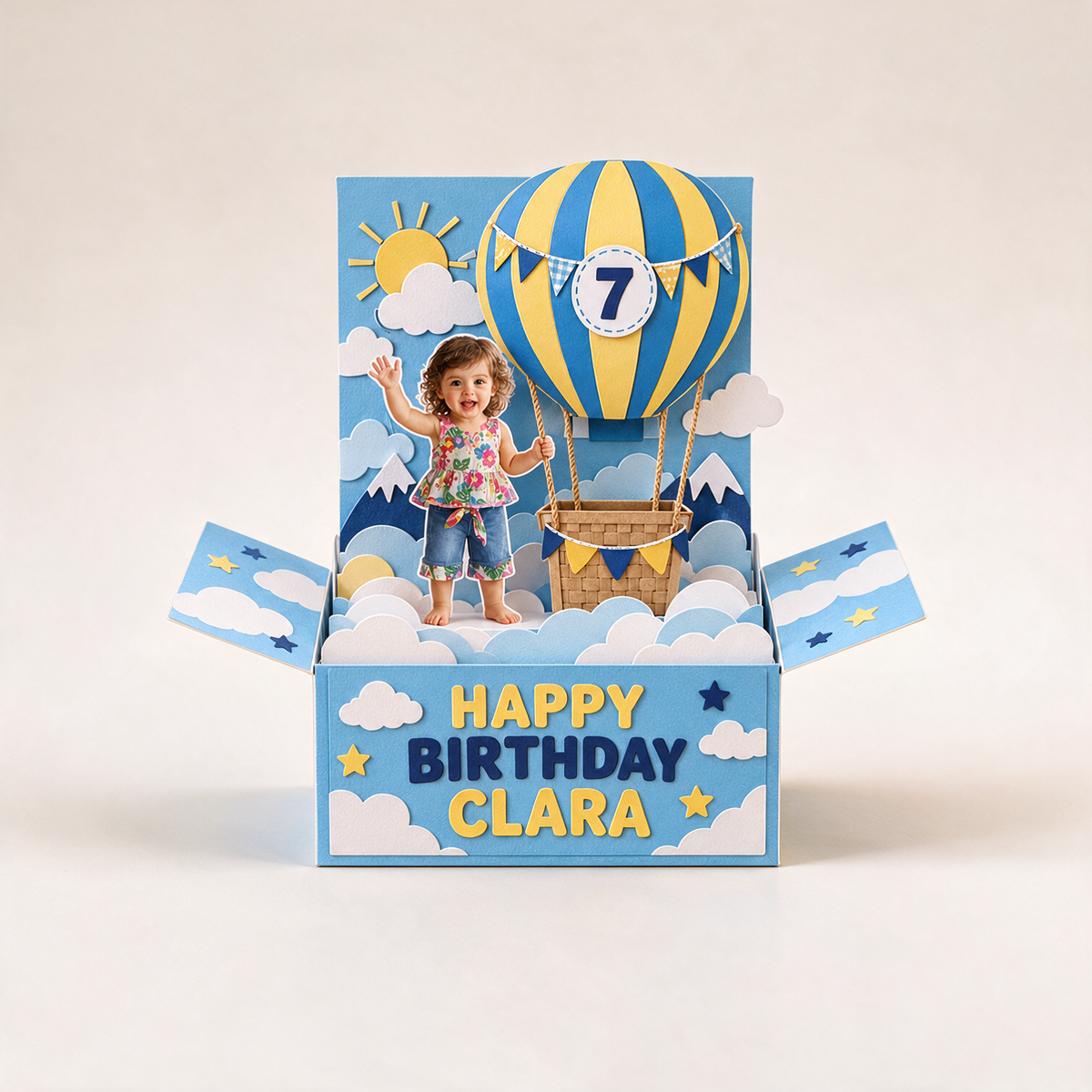 Personalized Space Rocket Pop-Up Box Card - Birthday Gift with Custom Photo, Name and Age