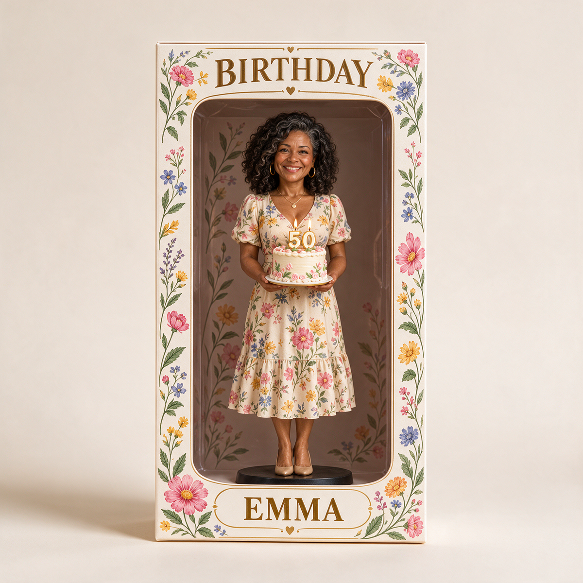 Boîte d'affichage en figurine de fleurs sauvages personnalisée - Cadeau d'anniversaire pour femmes de 50 ans