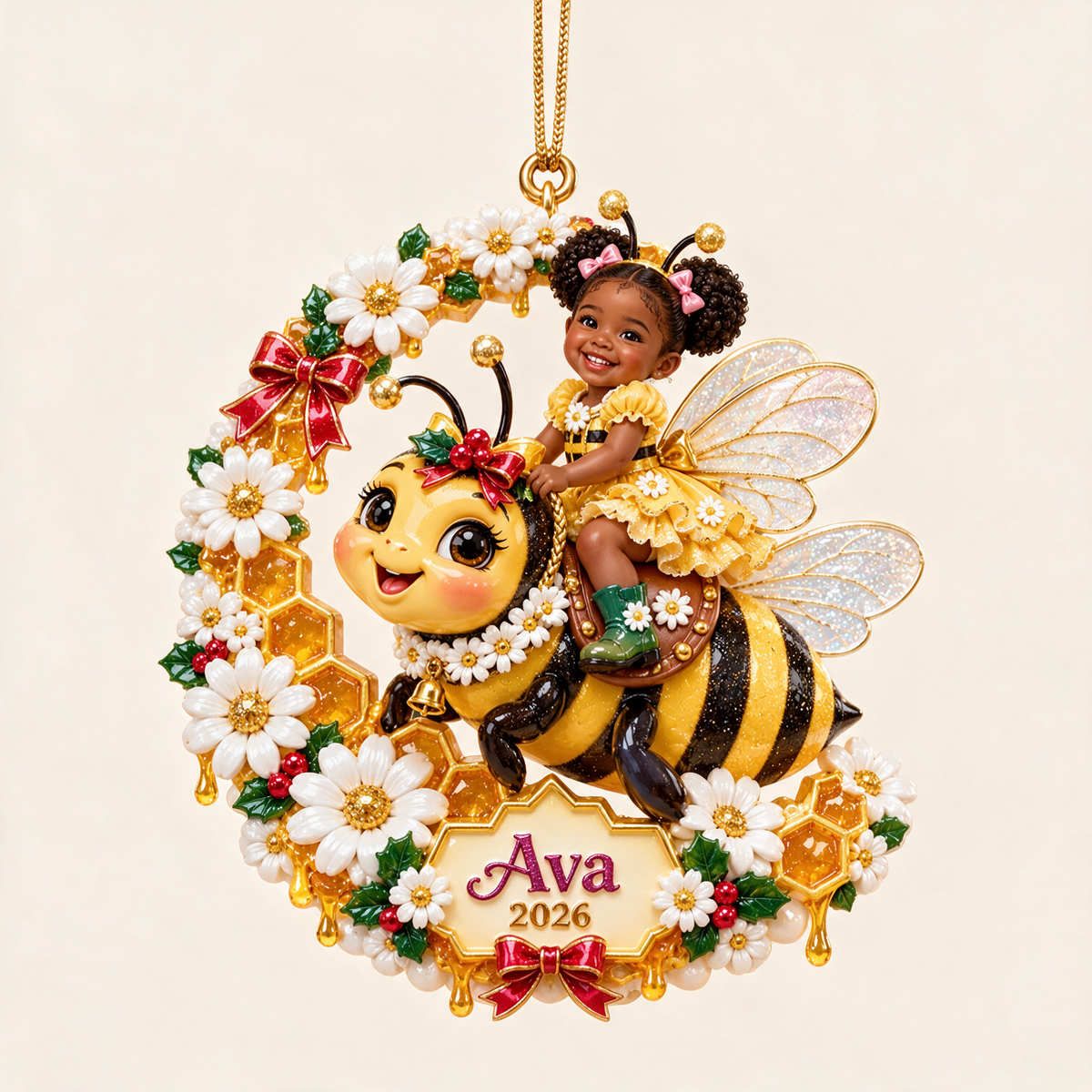 Personalized Custom Photo Bumblebee 3D Ornament - 2026 Christmas Gift for Little Girls