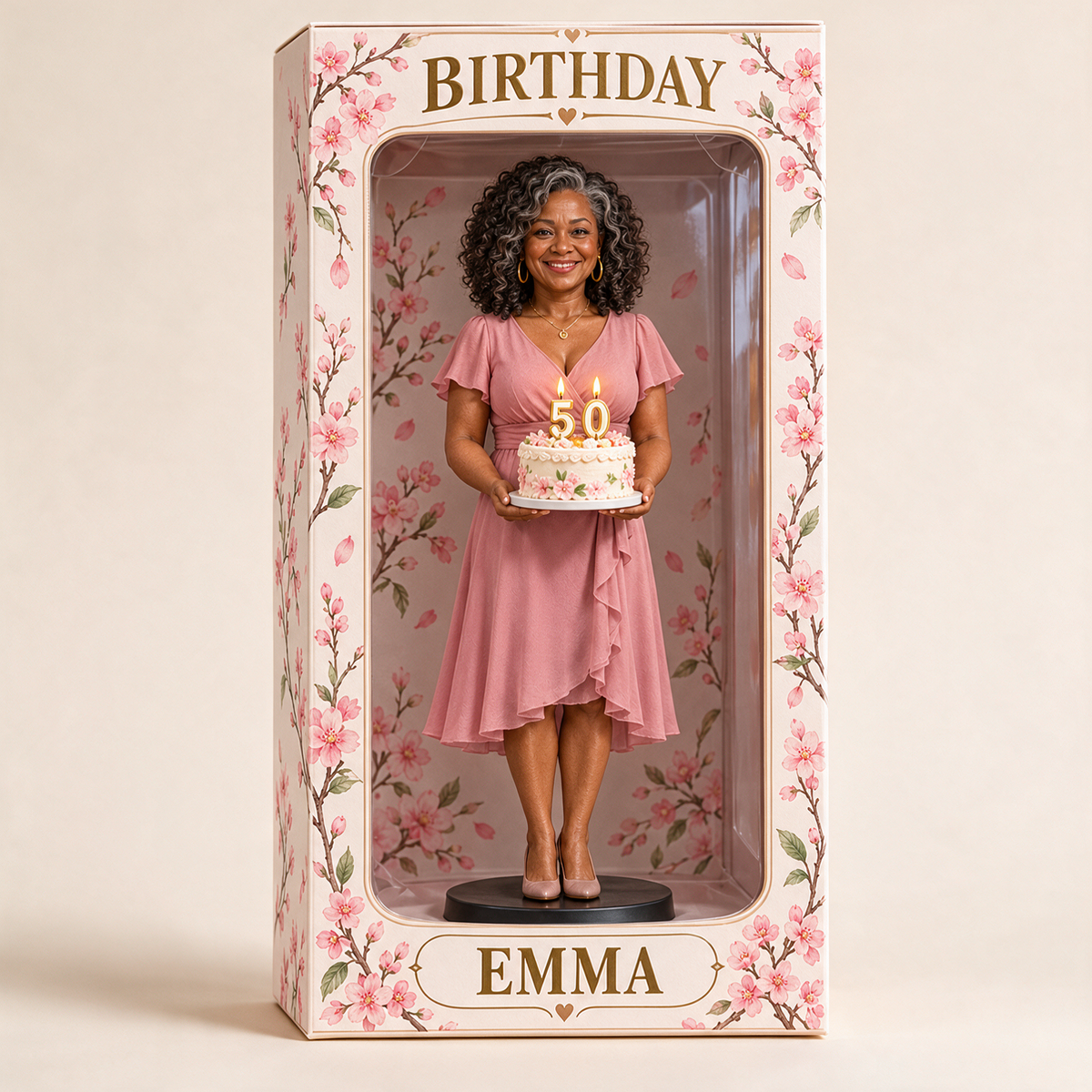 Boîte d'affichage figurine photo cerisier personnalisée - Cadeau d'anniversaire pour femmes