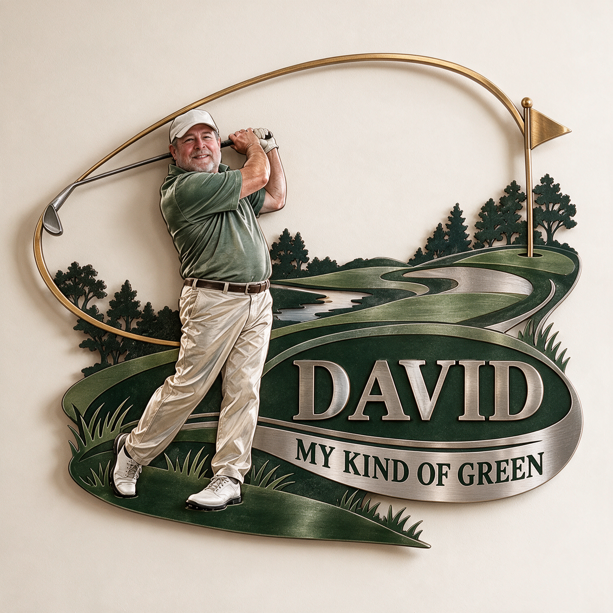 Art Mural Métallique de Golf Personnalisé - Portrait et Nom, Décor de Golfeur