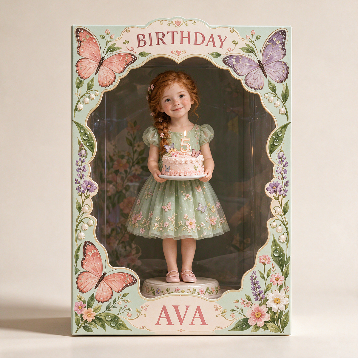 Boîte d'affichage en acrylique personnalisée avec photo de papillon - Cadeau d'anniversaire pour filles