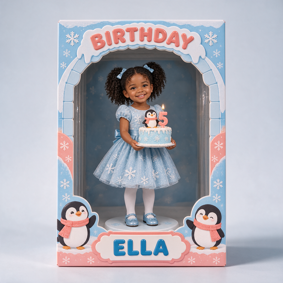 Personalized Custom Photo Penguin Acrylic Display Box - 5th Birthday Gift for Girls