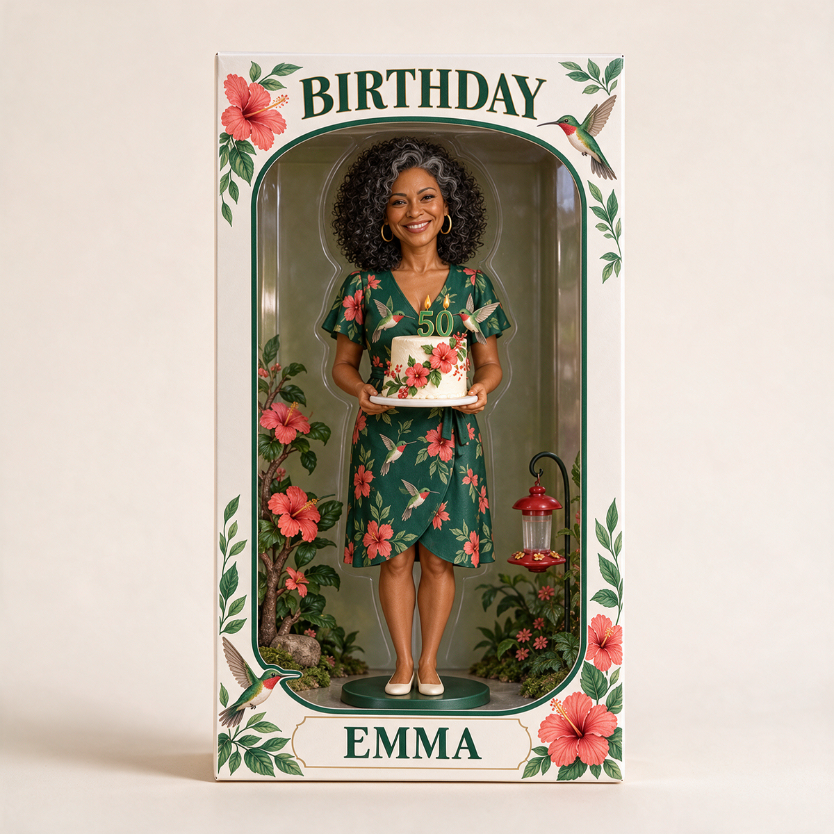 Personalized Hummingbird Acrylic Display Box - Birthday Portrait Figurine Gift