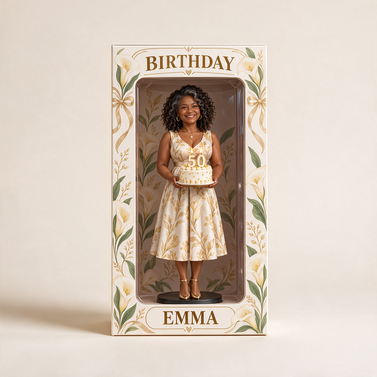 Boîte d'affichage figurine Calla Lily photo personnalisée - Cadeau d'anniversaire 50 ans pour femmes