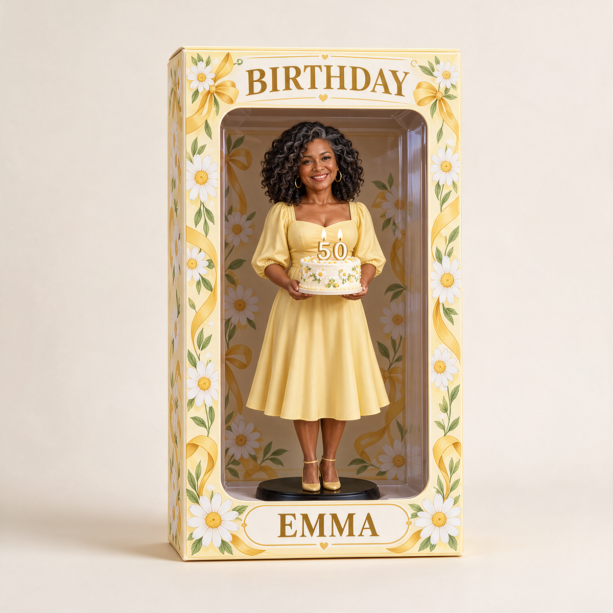 Boîte d'affichage figurine photo personnalisée Marguerite - Cadeau d'anniversaire 50 ans pour femmes