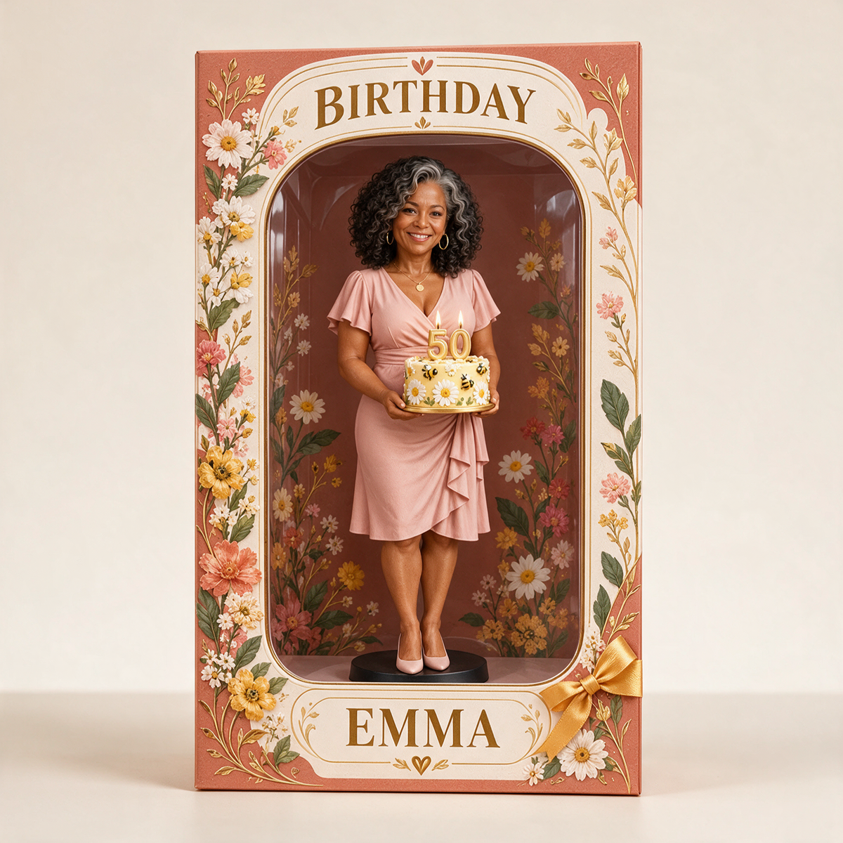 Personalized Custom Photo Wildflower Figurine in Acrylic Display Box - 50th Birthday Gift for Women