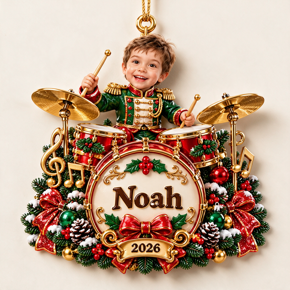 Personalized Custom Photo Drummer 3D Ornament - 2026 Christmas Gift for Boys