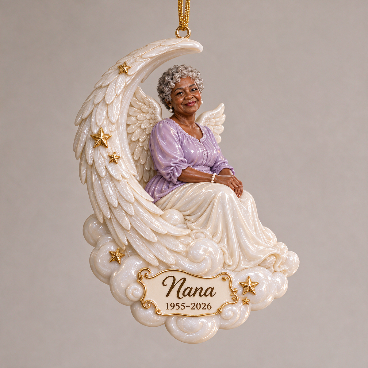 Personalized Custom Photo Crescent Moon Angel Memorial 3D Christmas Ornament - Grandmother Remembrance Keepsake