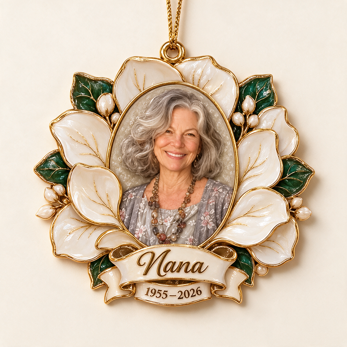 Personalized Custom Photo Magnolia Memorial 3D Christmas Ornament - Grandmother Remembrance Keepsake
