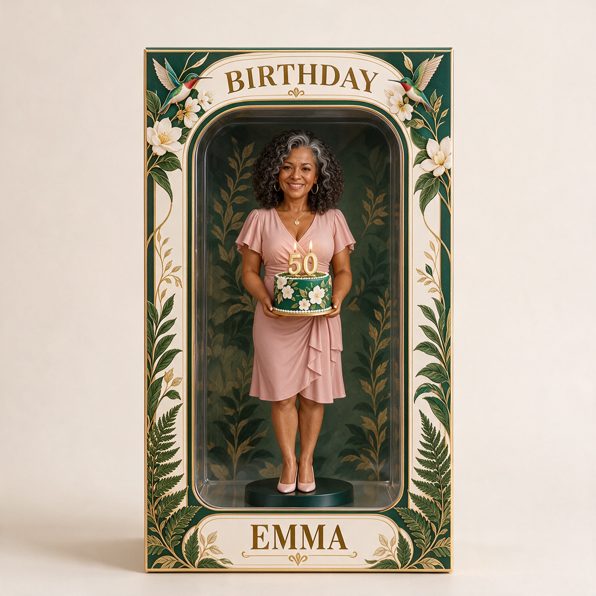 Personalized Custom Photo Hummingbird Figurine in Acrylic Display Box - 50th Birthday Gift for Women